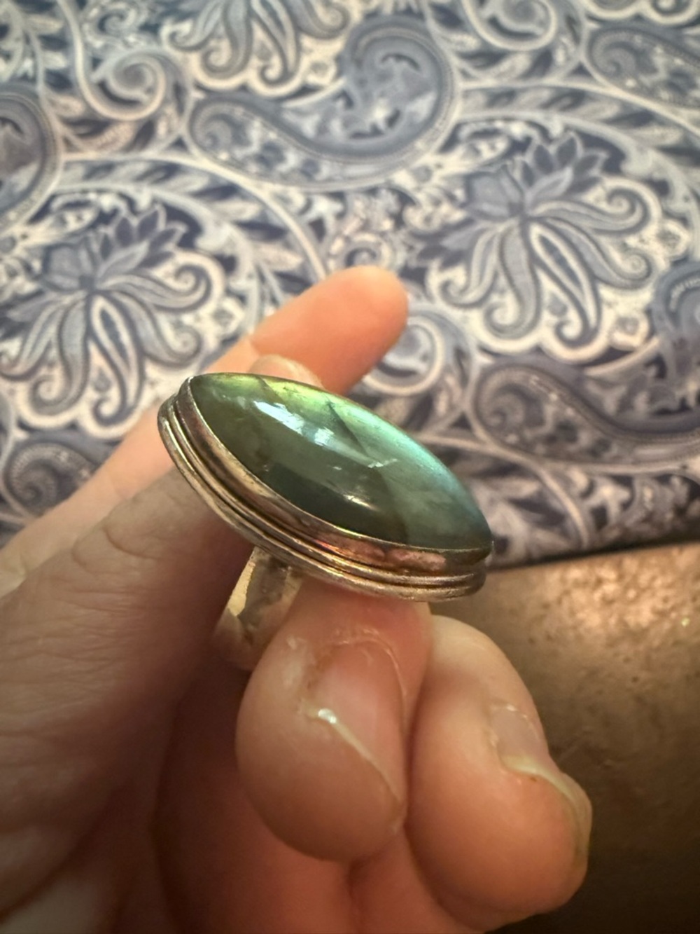 Handcrafted Green Labradorite Sterling Silver Statement Ring